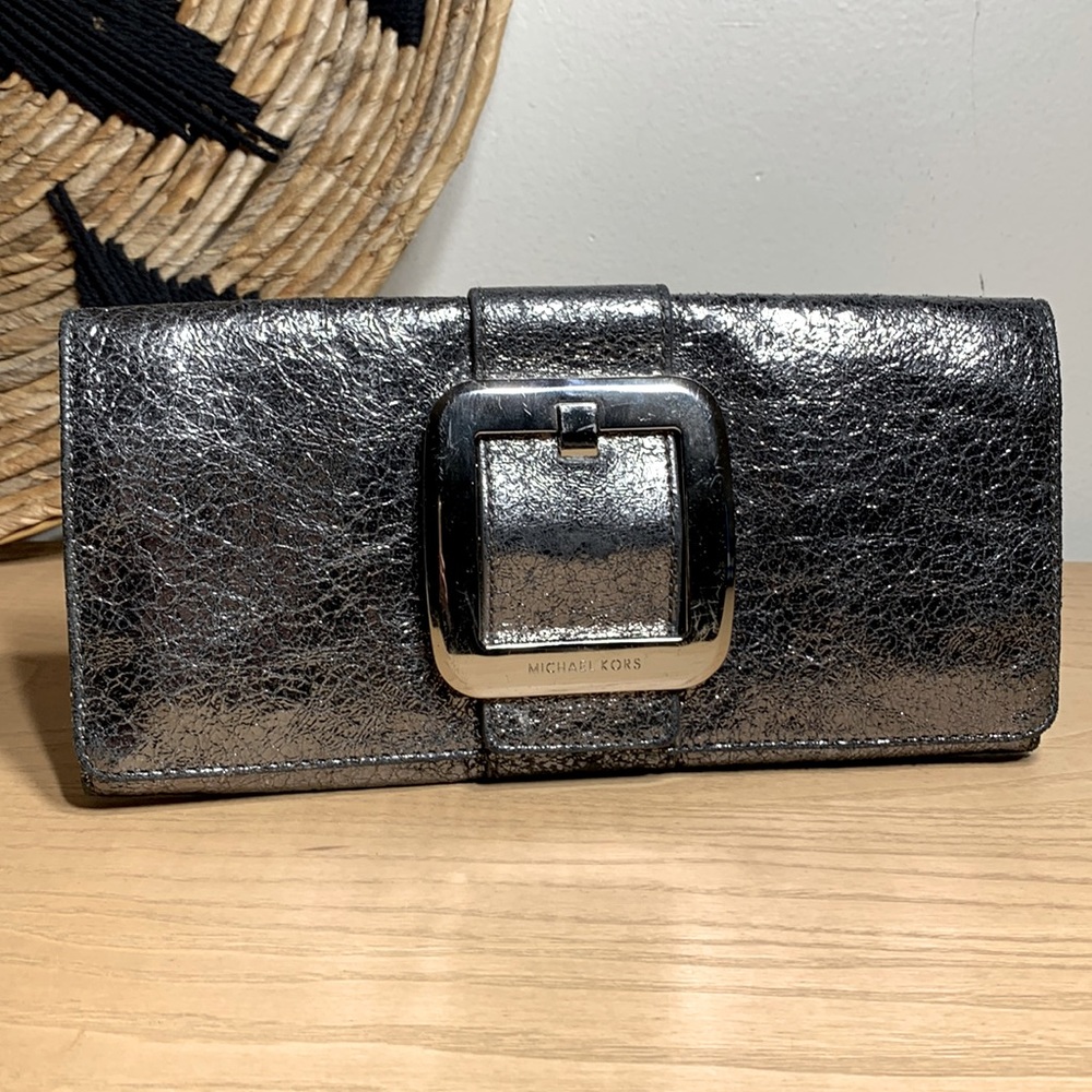 Michael Kors Studio Clutch Metallic Leather